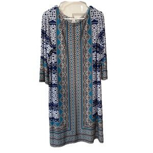 LONDON Times Paisley Shift Panel Dress Size 16 Periwinkle Navy White $98